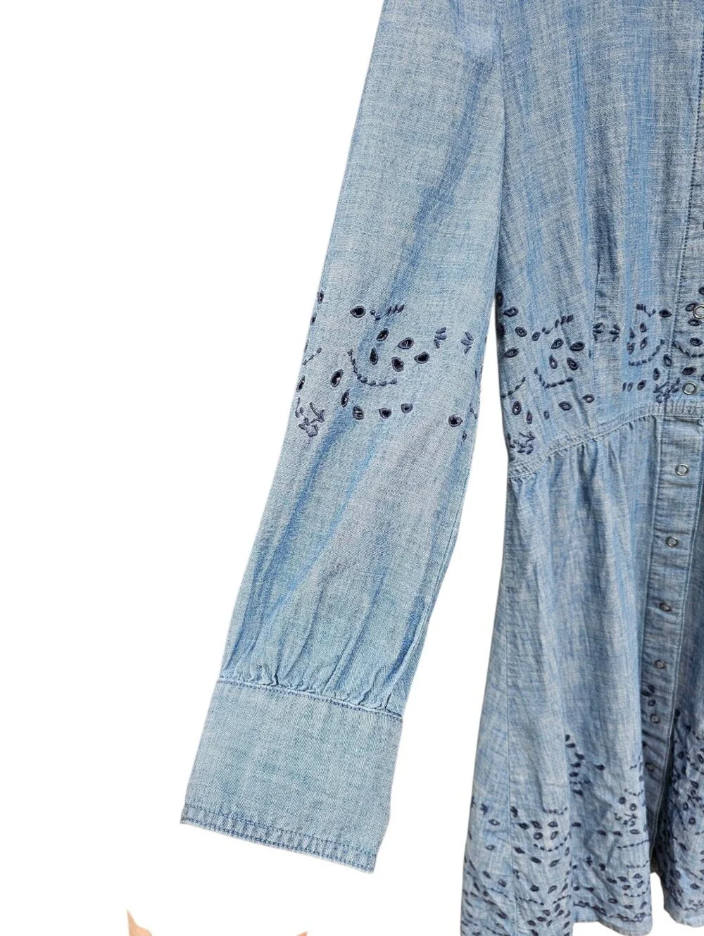Lucky Brand Blue Chambray Eyelet Button-Front Midi Dress - Picture 5 of 11